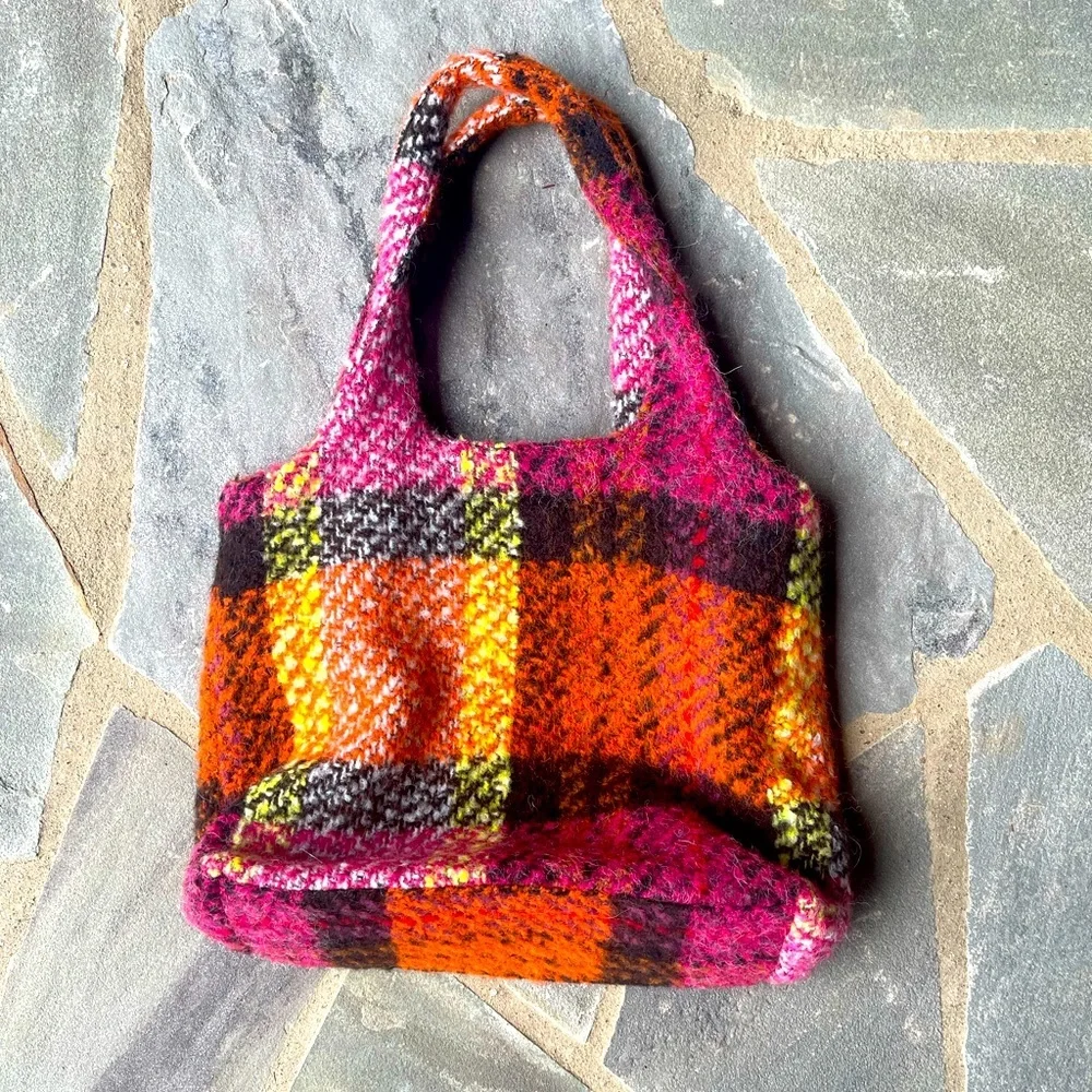 Anna Sui Plaid Tote Bag-Magenta Multi